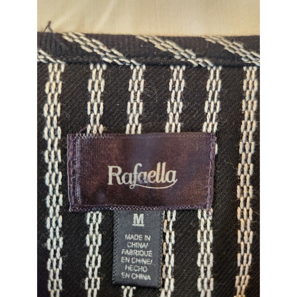 Rafaella Womens Striped Embroidered Open Front Jacket Black White Pink Size M - Picture 7 of 8